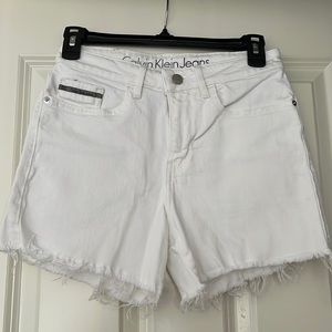 Calvin Klein frayed cut-off white denim shorts